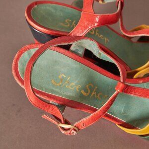 1950s Color Block Wedge Heels Sandals